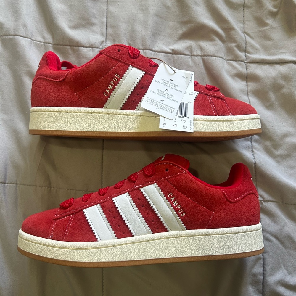 Adidas Red and White Sneakers with Classic Stripes